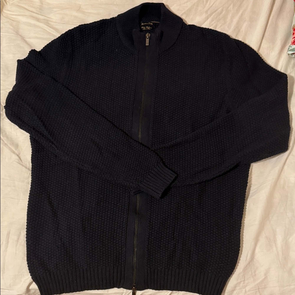 Massimo Dutti Dark Blue Cotton Cashmere Zip-Up Sweater